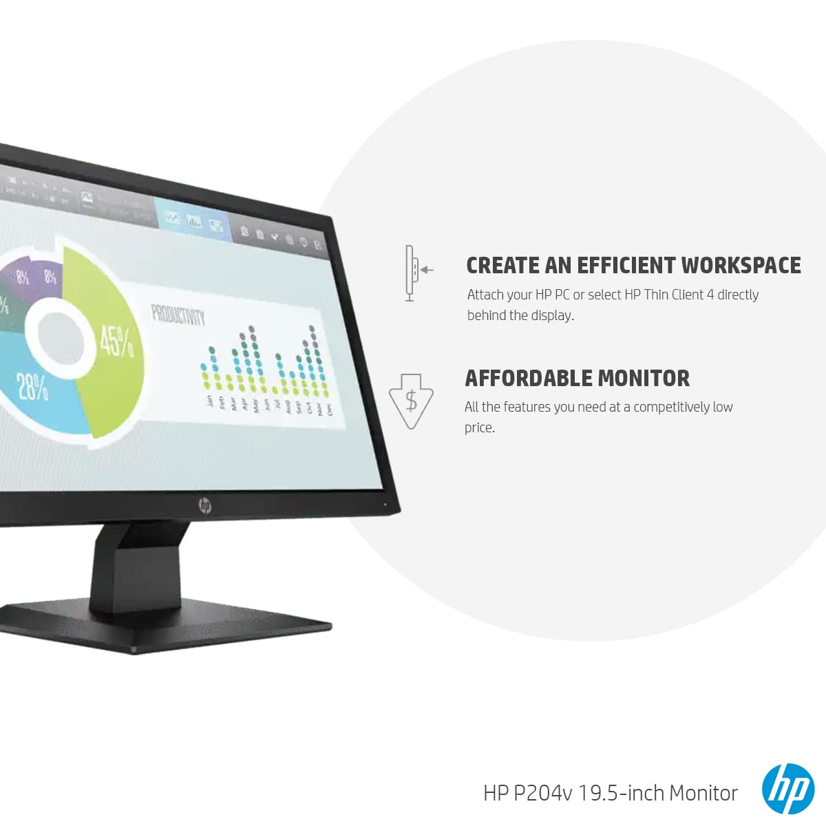 HP TFT P204V G4WXGA (5RD66AA#ACJ) (19.5" FHD Display || 60 Hz || HDCP Support || 1 Year Warranty)