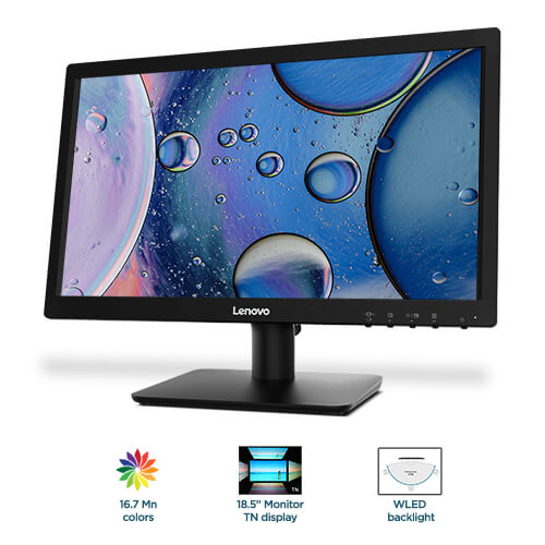 Lenovo D19-10 Monitor (61E0KAR6WW) (18.5" Display || 60 Hz || Panel Twisted Nematic || Backlight WLED || Tilt Stand || 1x HDMI || Support Windows® 7, Windows 10 || 1 Year Warranty)